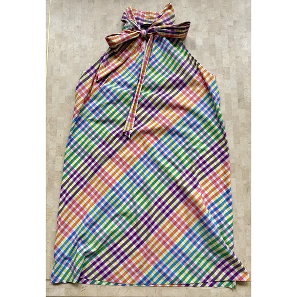 J.Crew Rainbow Plaid Halter Dress Size 16T Shift Bow Tie Neck Gingham Easter - Picture 5 of 9